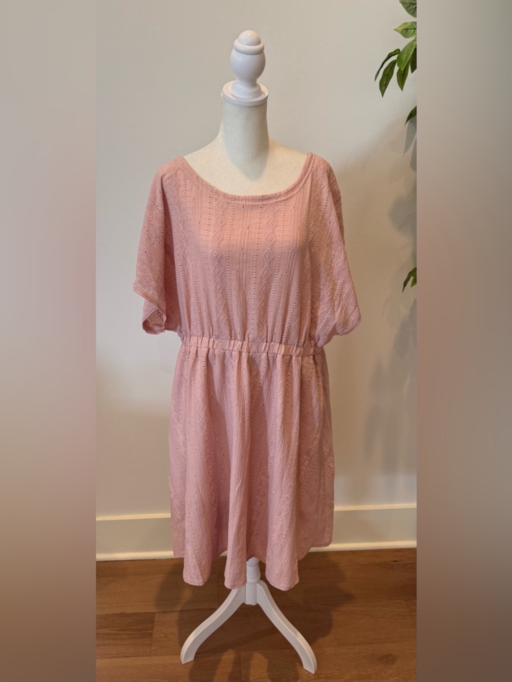 SHEIN Blush Pink Eyelet Midi Dress